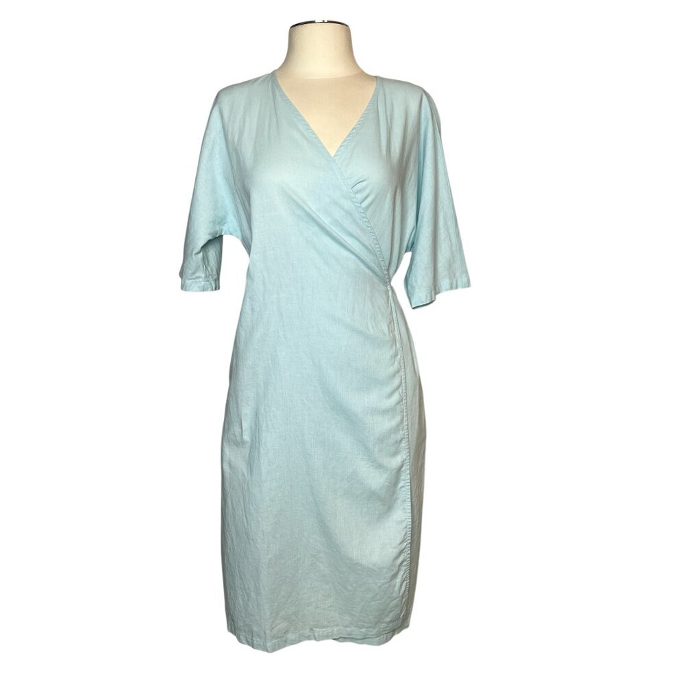 Grae Cove pale aqua linen wrap dress size M